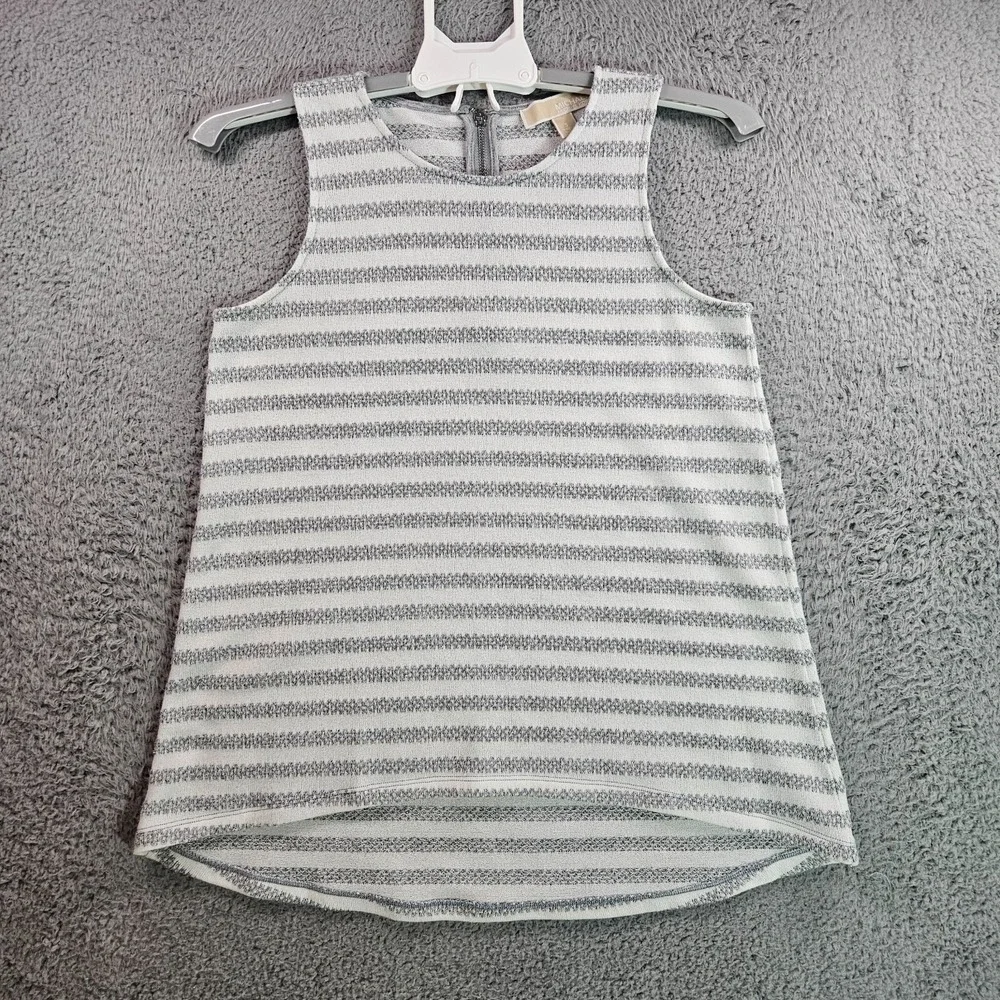 Michael Kors Sleeveless Top Women Small Knit White Gray Striped - S